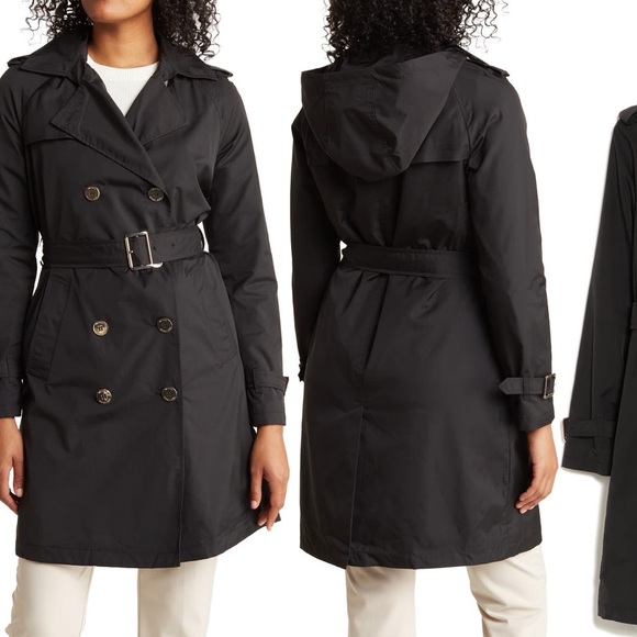Michael Kors Belted Water Resistant
Trench Coat with Removable Hood. Black. Smal - Picture 3 of 5